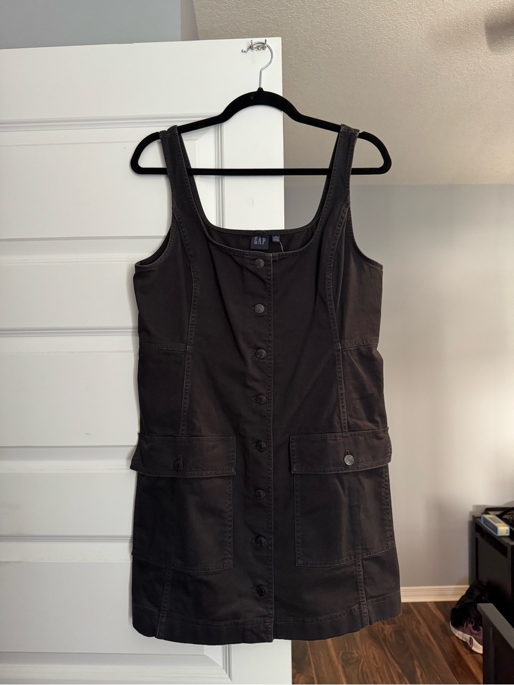 GAP Black Button-Front Utility Shift Dress